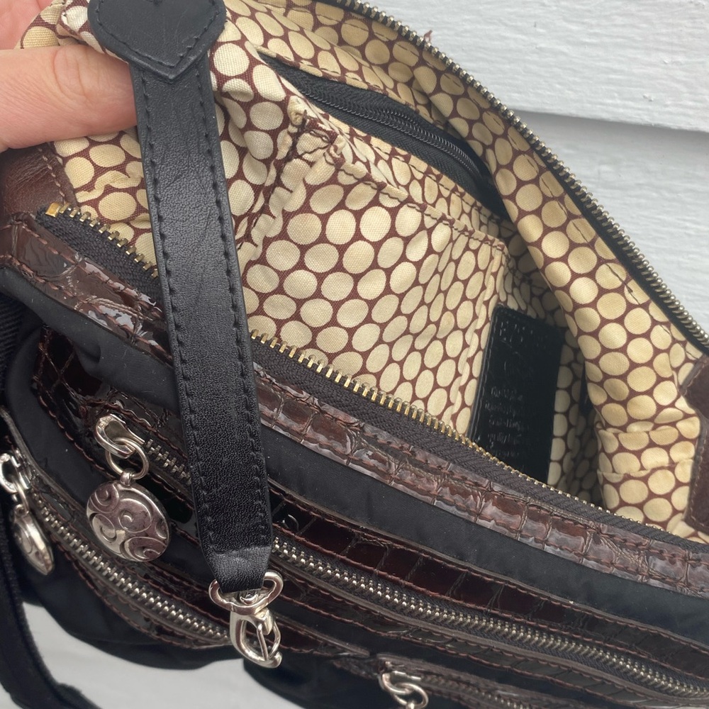 Brighton Nylon Go Go Slim Crossbody Bag Black/Brown Croc🐊 Embossed Leather Trim - Picture 11 of 16